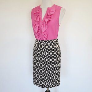 J. CREW Size 6 Black Ivory Pink Skirt Blouse Set Career Suit